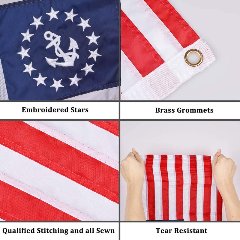 FLAGMESAGE Universal Boat Flag Marine 12"x18" with 4 Boat Flag Pole Kits, Ensign Nautical American Flag Fully with Sewn Stripes for Yacht Boat - Image 2